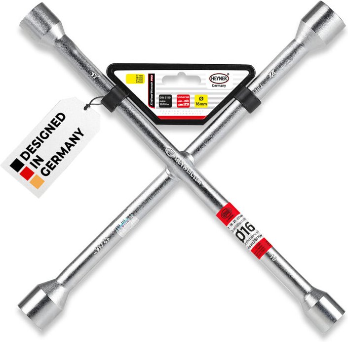 HEYNER® Radkreuzschlüssel Schlüsselweiten 17 19 21 und 23 mm Radmuttern Stahl Kreuzschlüssel Radschlüssel für alle gängi...