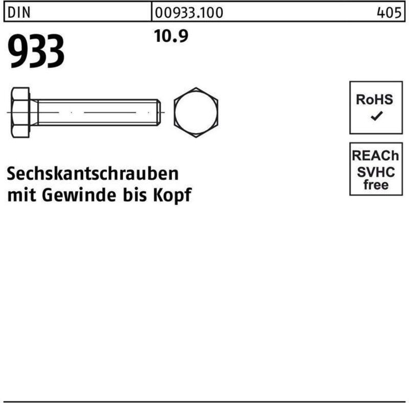 Thumbnail - Sechskantschraube DIN 933 VG M 8 x 20 10.9