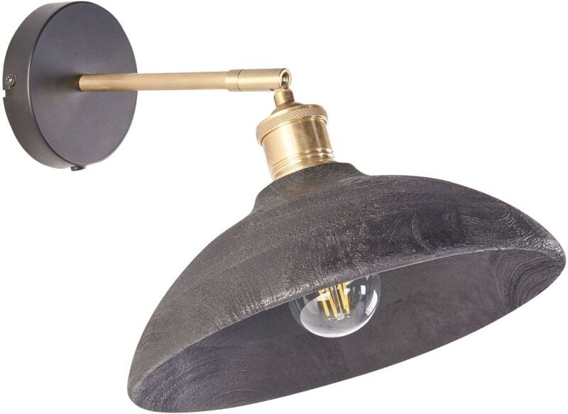 Wandleuchte Schwarz und Messing Mango-Holz 1-Flammig Verstellbar mit Schirm Kegelform Wohnzimmer Schlafzimmer Flur Diele...