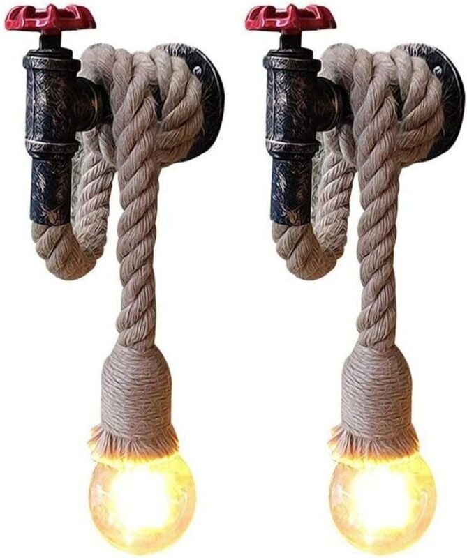 2 Stück Wandlampe Seil Retro E27 Hanfseillampe mit 80cm HanfSeil-Hängendes Licht für Küche Haus Cafe Bar Lager Bauernhof...