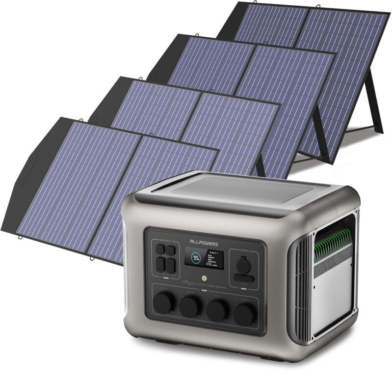 R2500 Solargenerator mit 4x 100W Solarpanel, 2016Wh LiFePO4 Akku, 4 x 2500W ac Ausgänge (4000W Spitze), Tragbare Powerst...