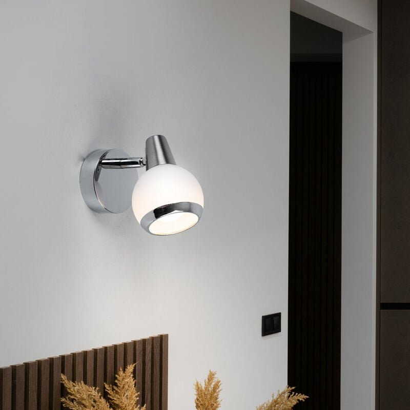 Wandleuchte Wandlampe Schlafzimmerlampe led Glas chrom Wandstrahler, opal, 1x led 3W 300Lm 3000K, BxH 8x11,5 cm