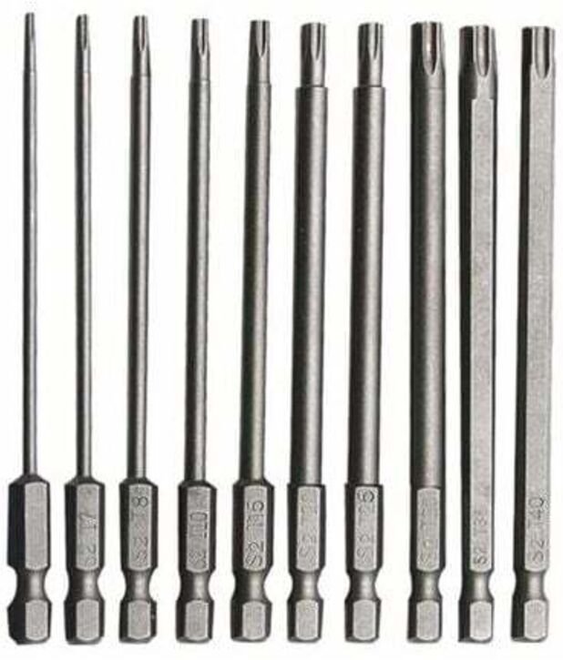 10-teiliges langes Torx-Bit-Set aus Chrom-Vanadium-Stahl, 75 mm, rostfreies langes Schraubendreher-Bit-Set für elektrisc...