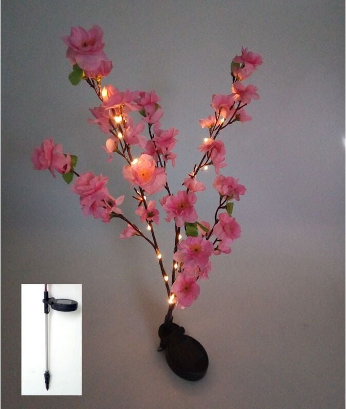 Buri - Solar led Blütenstrauch rosa 90cm Gartenstecker Lichterstrauch Zweige Gartendeko
