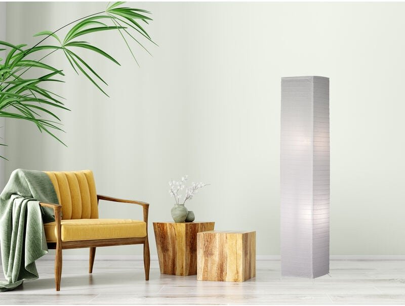 Thumbnail - Meinewunschleuchte - led Stehleuchte Lichtsäule aus Papier eckig Zylinder H.130cm, 25x25cm in Weiß