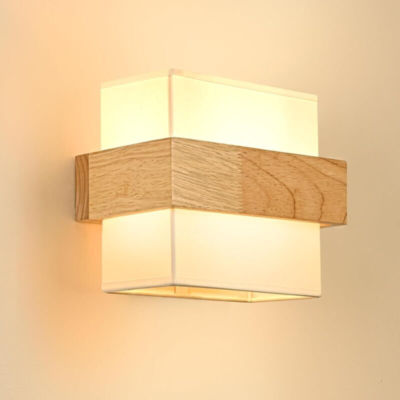 COMELY Vintage Innenwandlicht, industrielles Holzwandlicht E27, Retro -Wandlampe bleibt auf Stoff, Wandlampen Lounge Rau...