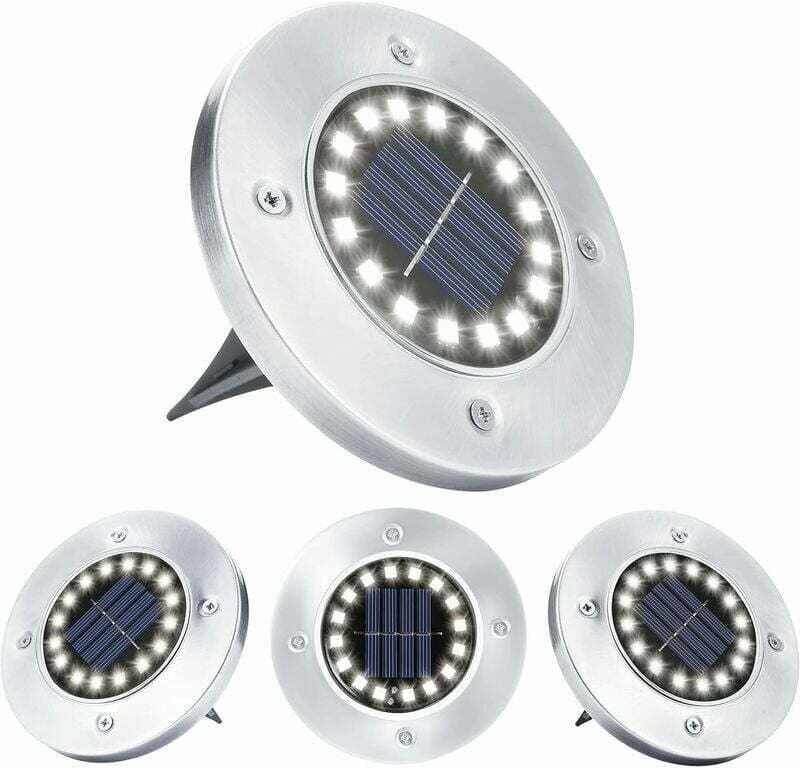 Thumbnail - Tigrezy Solar-Gartenleuchte, 4 Stück, 16 LEDs, Solar-Außenleuchte, wasserdicht, Bodeneinbaustrahler, Edelstahl, für Weg,...