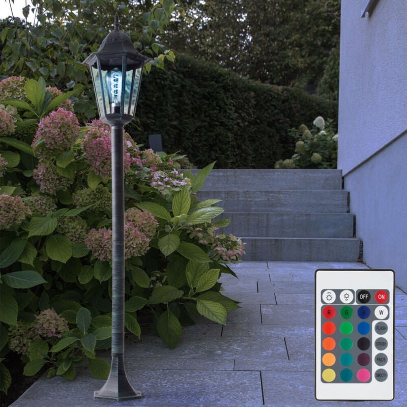 Rgb led Stehleuchte Außen Außenleuchte Stehlampe Fernbedienung Standlampe dimmbar, Alu-Druckguss grün-schwarz, 8,5W 806L...