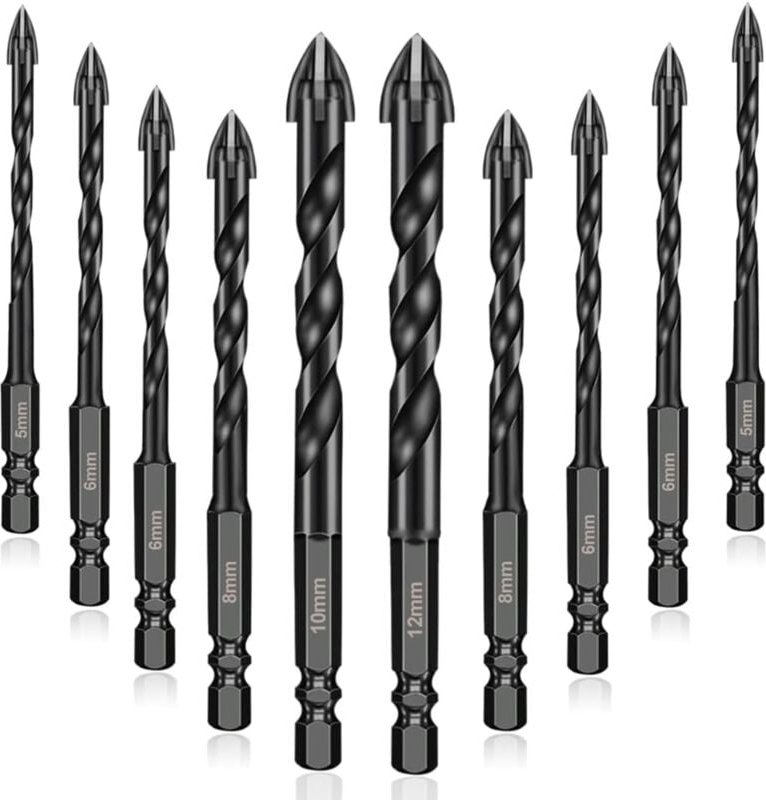 10 Stück Hartmetall-Steinbohrer, Glasfliesenbohrer für Porzellan, Fliesen, Beton, Ziegelwände, Glas, Spiegel, Kunststoff...