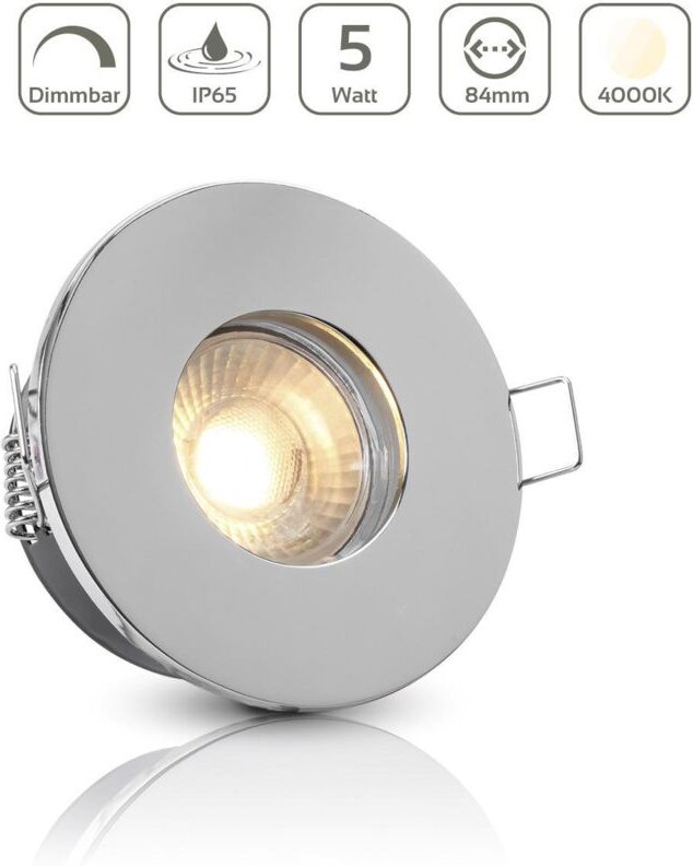 Einbauspot IP65 rund - Farbe: Chrom - LED Leuchtmittel: GU10 5W neutralweiß dimmbar