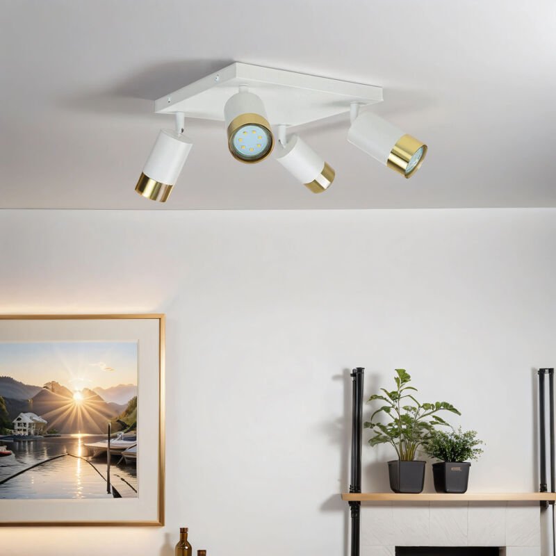 Licht-erlebnisse - Deckenstrahler Aluminium GU10 verstellbar 25 cm breit in Weiß Gold 4-flammig Spot Lampe Decke