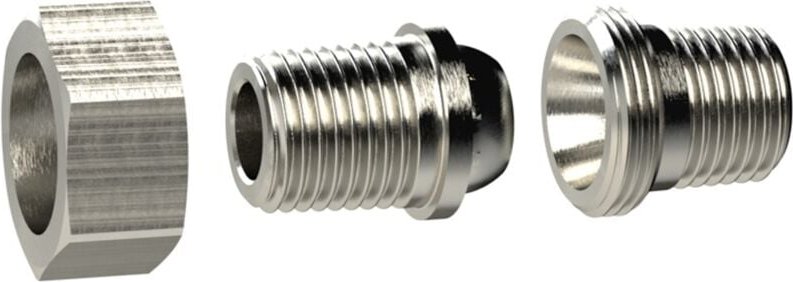 Riegler - Lösb. Doppelgew.nippel, kon. dichtend r 3/8 a., r 3/8 a. ms vern.