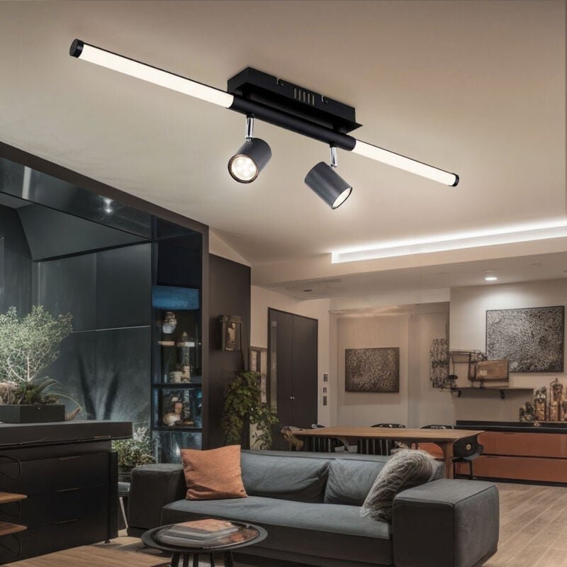 Deckenleuchte mit schwenkbaren Strahlern Spotleuchte schwarz Deckenlampe Wohnzimmerleuchte, graphit opal, 2x GU10, 1x LE...