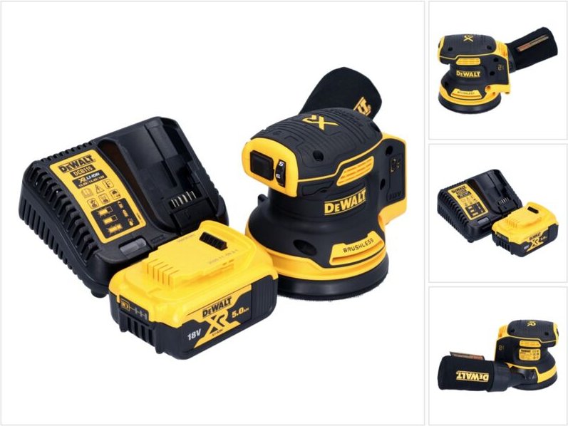 DeWalt DCW 210 P1 Akku Exzenterschleifer 18 V 125 mm Brushless + 1x Akku 5,0 Ah + Ladegerät
