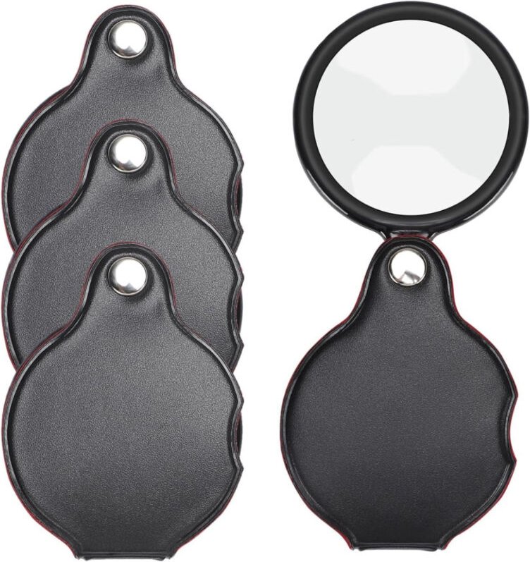 Kleine 10-fache Vergrößerungslupe, 4 Mini-Taschenlupen zum Zusammenklappen mit drehbarem Schutzetui