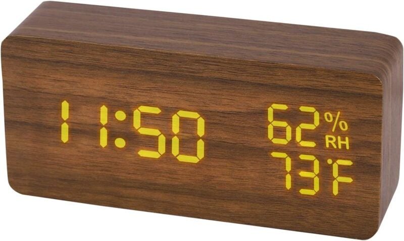 Ulisem - Crediri Digitaler Wecker aus Holz, LED-Zeitanzeige, digitale Tischuhr aus Holz mit 6 Helligkeitsstufen für Wärm...