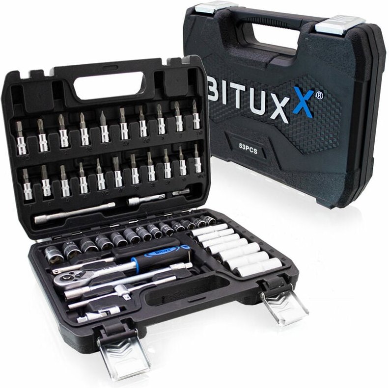 Bituxx - Werkzeugkoffer 53 tlg Knarrenkasten Ratschenkasten Nusskasten Stecknuss 1/4' Ratschen Set inkl. Nüsse und Adapt...