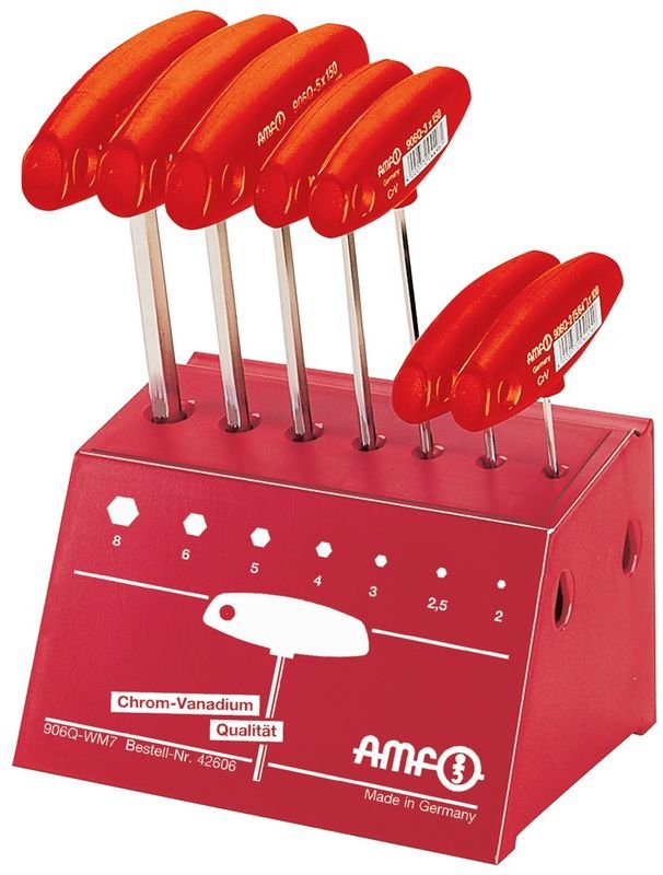 AMF - Stiftschlüsselsatz 906Q WM7 7-tlg.SW 2-8 m.Quergr.im Werkbankständer