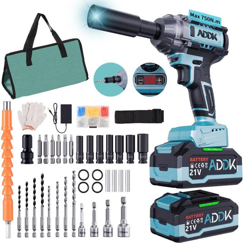 21 V Akku-Schlagschrauber – bürstenloser Motor mit 550 Nm – 2 Akkus mit 4,0 Ah, Schnellladegerät und komplettes Zubehörs...