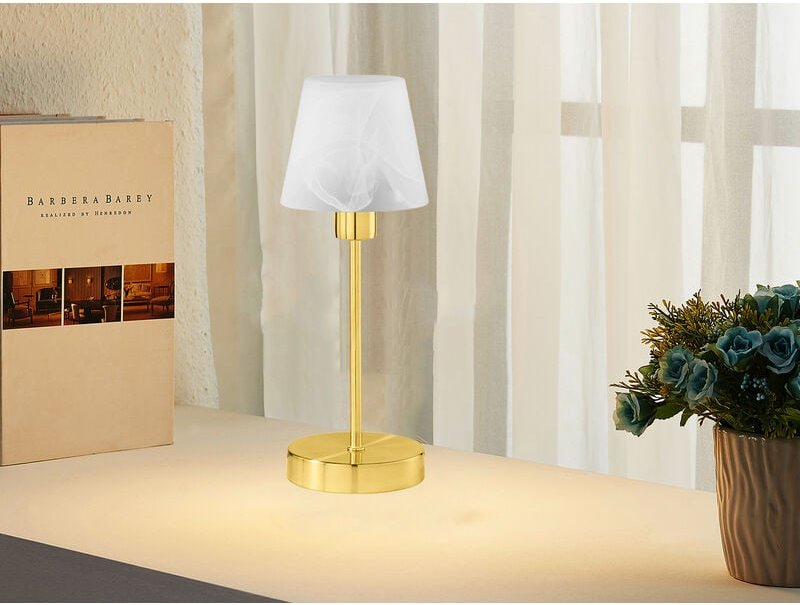 Trio Leuchten - Tischleuchte luis ii, Glas Weiß Sockel Messing matt - Touchfunktion, Höhe 32cm