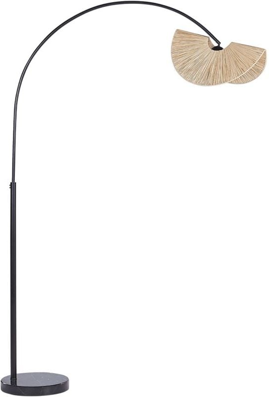 Stehlampe Natürlich Papierschirm 189 cm 1-Flammig Glühbirnen-Design Gefaltete Optik Rund Langes Kabel Boho Wohnzimmer Es...
