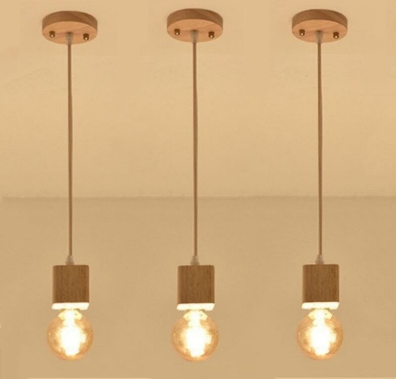 Wottes - E27 Vintage Pendelleuchte Holz Hängelampe Eisen Esstischlampe für Wohnzimmer Küchen Restaurant Bar 3 Stücke