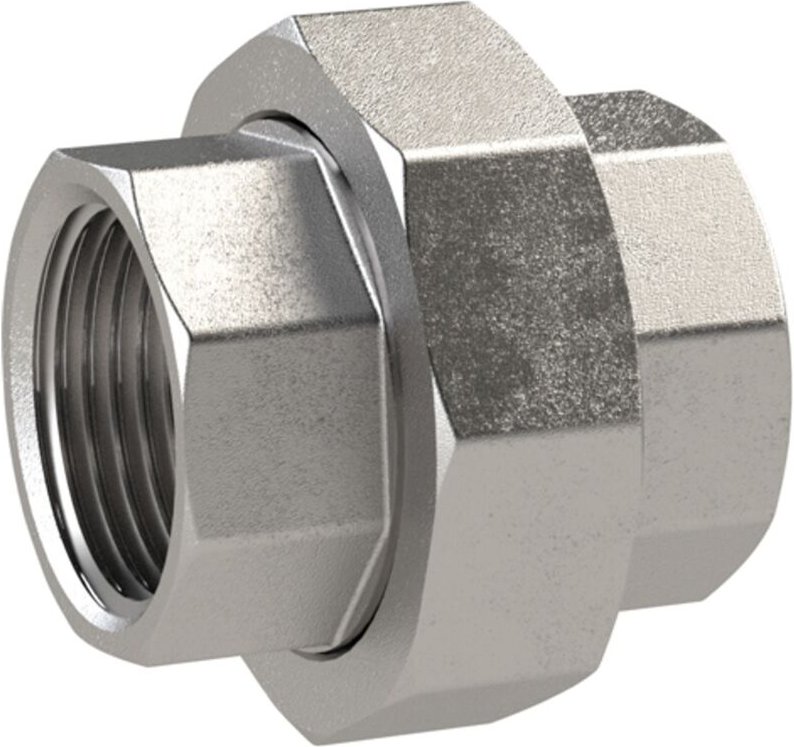 Riegler lösbarer Doppelgewindenippel, flachdicht., G 1/2, IG, SW 38, ES 1.4408