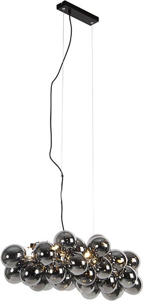Art-Deco-Hängeleuchte schwarz mit Rauchglas 8-flammig - Uvas