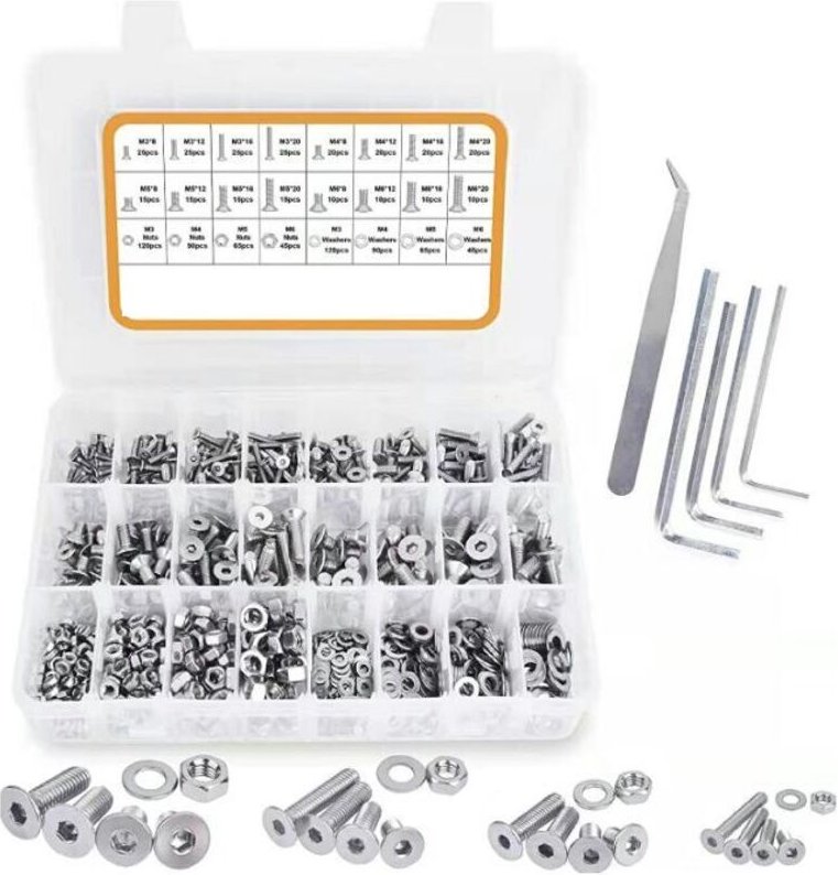 920-teiliges Set mit Sechskant-Flachkopfschrauben, Edelstahl 304, Schrauben, Muttern und Unterlegscheiben M3, M4, M5, M6...