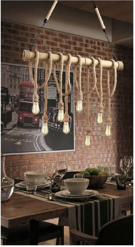 Trade Shop Traesio - Trade Shop - portalampada E27 lampada soffitto retro legno corda B23-8 -