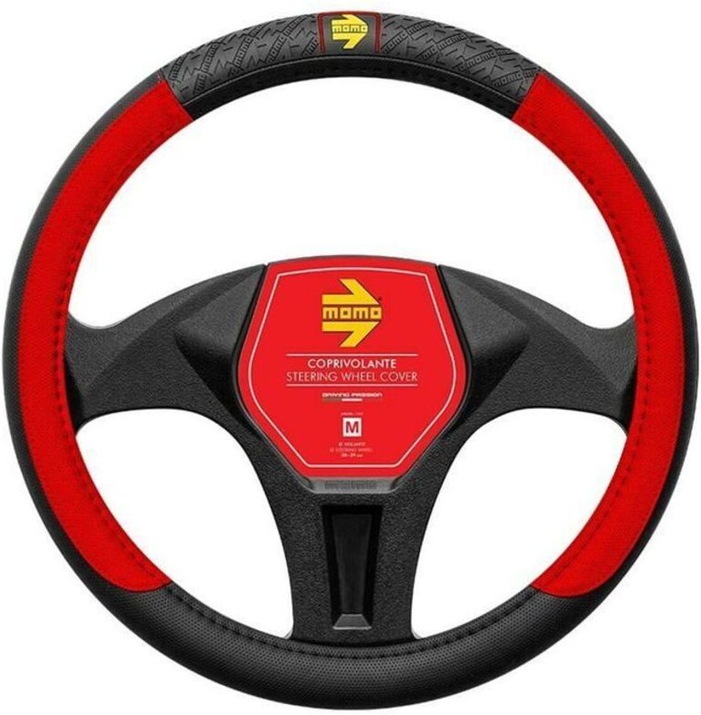 Lenkradbezug Leder - momo - 38-39 cm - Schwarz/Rot - Auto - Kunstleder - Innenausstattung