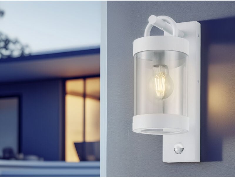 Meinewunschleuchte - led Außenwandleuchte mit Bewegungsmelder, Laterne Weiß, Höhe 33cm