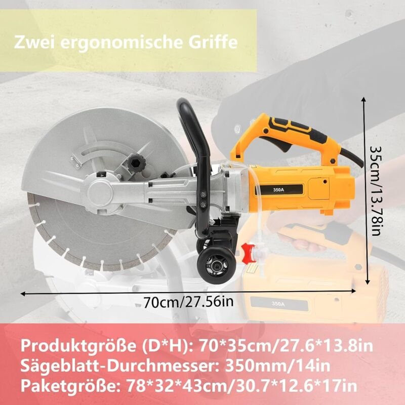 Betonsäge 3000W Staubfreies Schneiden Steinschneidemaschine mit 350mm Sägeblatt Betontrennschneider 4200rpm Nass-/Trocke...