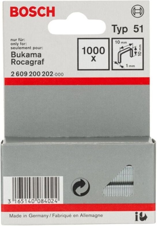 Bosch Flachdrahtklammer Typ 51, 10 x 1 x 10 mm -2609200202