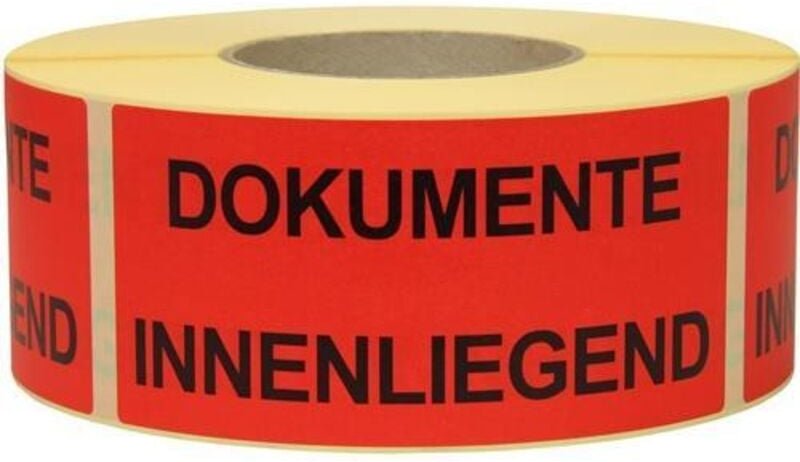 Warnetiketten Maße 145x70mm Papier rot DOKUMENTE innenliegend TRANSPAK