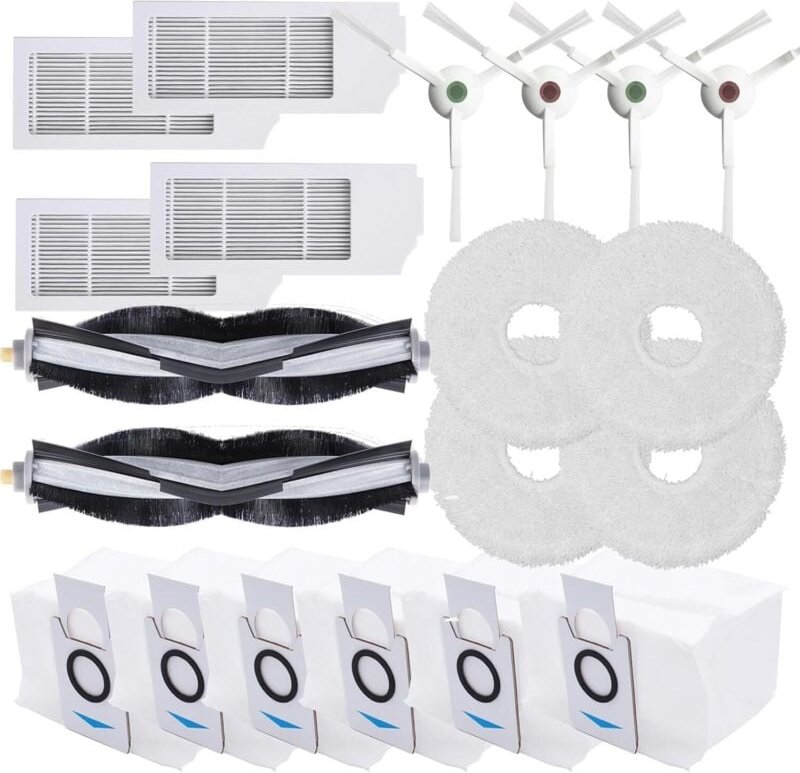 20er-Pack Zubehör für Ecovacs Deebot T20 Omni (2 Hauptbürsten, 4 Seitenbürsten, 4 Filter, 4 Wischmopps, 6 Staubbeutel)