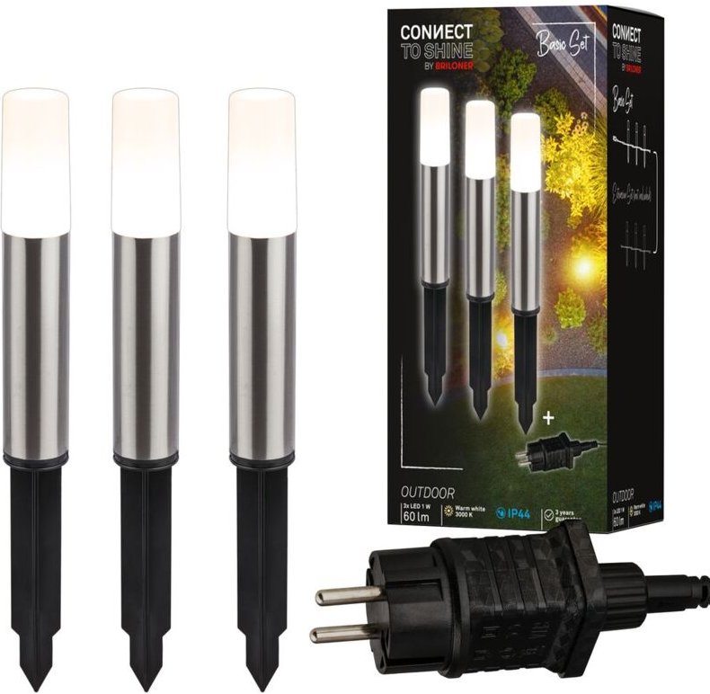 Briloner - connect to shine Starterset Junca mit 3er Set led Wegeleuchten, IP44