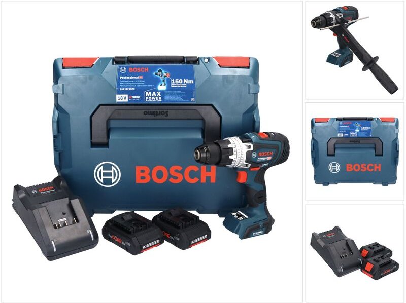 Bosch gsb 18V-150 c Professional Akku Schlagbohrschrauber 18 v 150 Nm Biturbo Brushless + 2x ProCORE Akku 4,0 Ah + Ladeg...