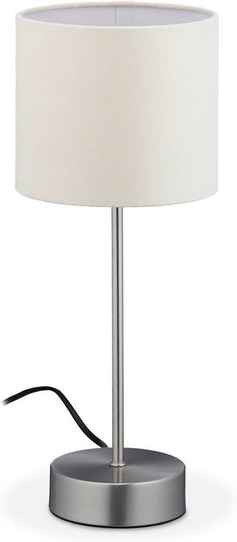Nachttischlampe Touch, dimmbar in 3 Stufen, E14, HxD: 40 x 16 cm, Touch Lampe mit Stoffschirm, silber/creme - Relaxdays