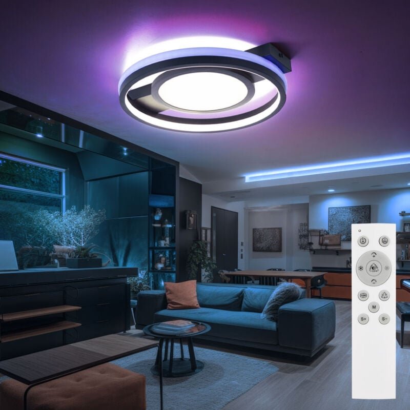 Deckenleuchte mit Fernbedienung Deckenlampe dimmbar Tageslichtleuchte rund, cct rgb Farbwechsel, led 40W 1200Lm, LxBxH 4...