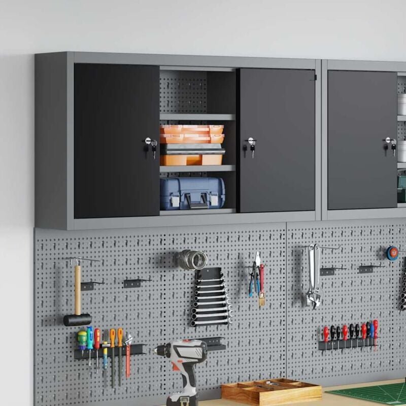 Thumbnail - Vidaxl - Werkzeugschrank mit Stecktafel Wandmontage Schwarz 100x20x55 cm 499682