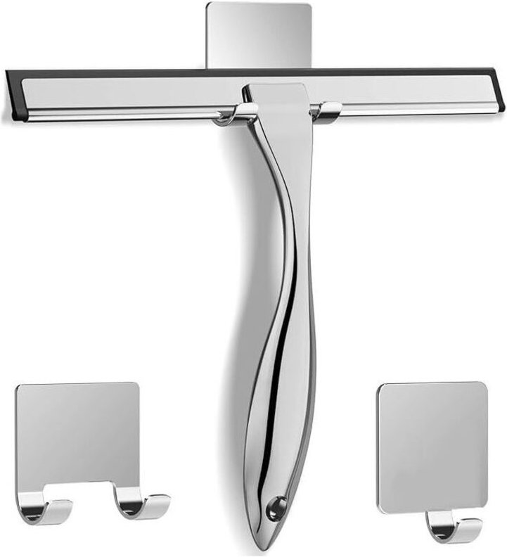 Duschabzieher aus Edelstahl, 25 cm, mit Haken, Duschfensterabzieher, austauschbarer Silikonabzieher für Glas, Spiegel, F...