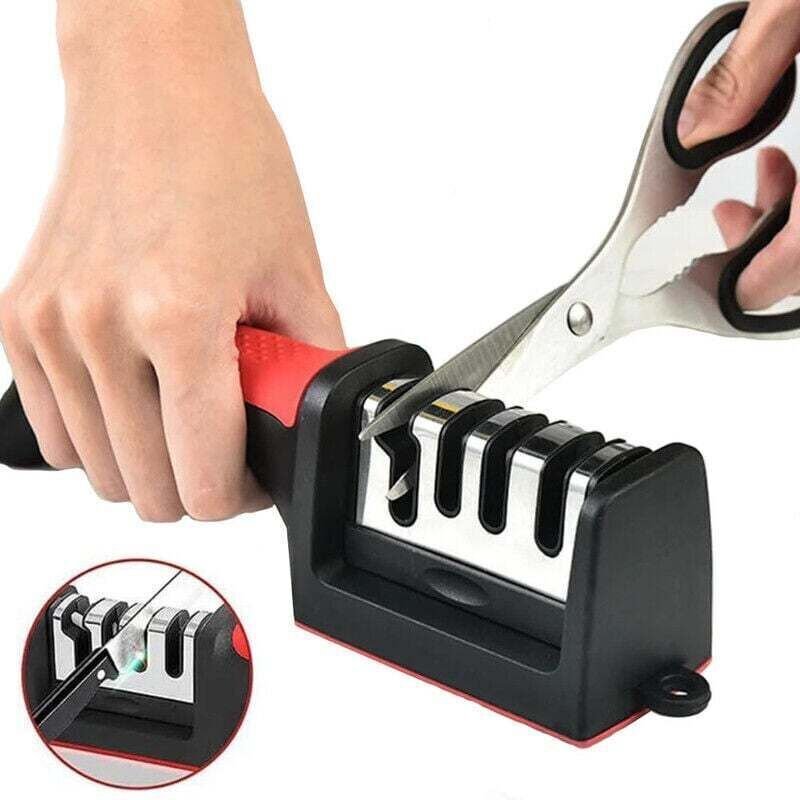 Professioneller Messerschärfer, 4-in-1 Küchenmesser- und Scherenschärfer mit rutschfestem Gummi für Edelstahl- und Keram...