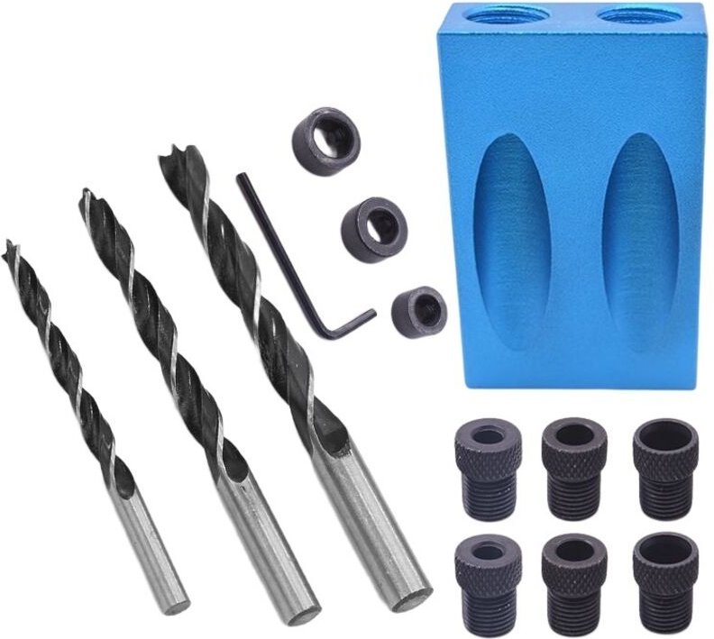 14er-Pack Taschenloch-Schraubzwingen, 15°-Dübelbohrer, Holzbearbeitungsset, Tischlerführung, Winkelmessgerät für Verbind...