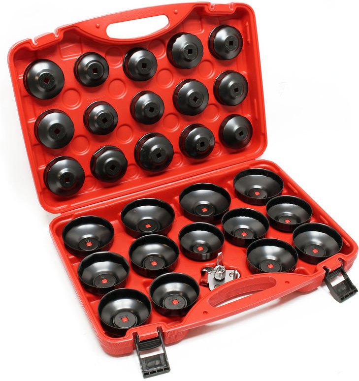 Xpotool - Wiltec Ölfilterkappen Set 29-teilig, Ölfilterschlüssel 65-105 mm, inklusive Ölfilterspinne, im Werkzeugkoffer,...