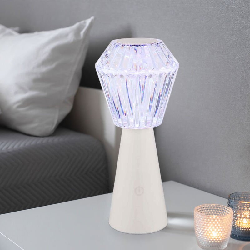 Tischlampe Beistellleuchte Dekoleuchte RGB LED Kristall klar USB Touch Akku weiß
