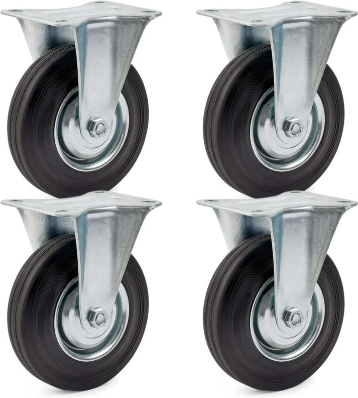 Wiltec - Bockrollen Set 4x Transportrolle Ø160mm mit Vollgummirad, Metallfelge und Anbauplatte bis 130kg pro Rad, Appara...