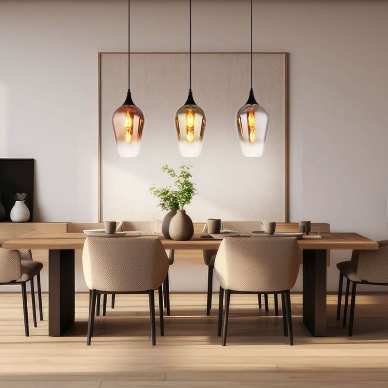 Pendelleuchte 3 flammig Hängelampe schwarz Esstischlampe Wohnzimmerlampe, Glas Gold, Chrom, Kupfer, 3x E27, LxBxH 83 x 1...