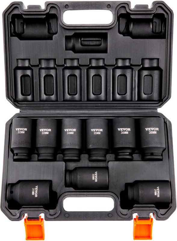 Vevor 1/2 Zoll Steckschlüsselsatz CR-V-legierter Stahl 9-tlg Steckschlüssel Satz 29-38 mm Tiefe Stecknüsse Schlagschraub...
