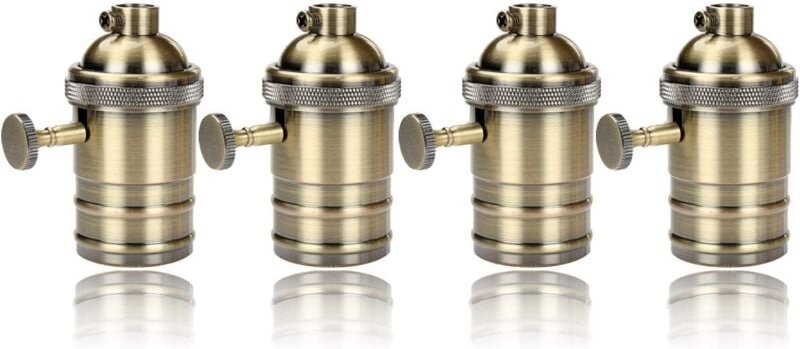 4 Stück Edison-Sockel, Vintage-E27-Lampenadapter mit Schalter, Retro-Vintage-Kronleuchter, kabellos, antikes Messing